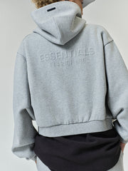 Womens Embossed FW26 Cropped Zip-Up Hoodie