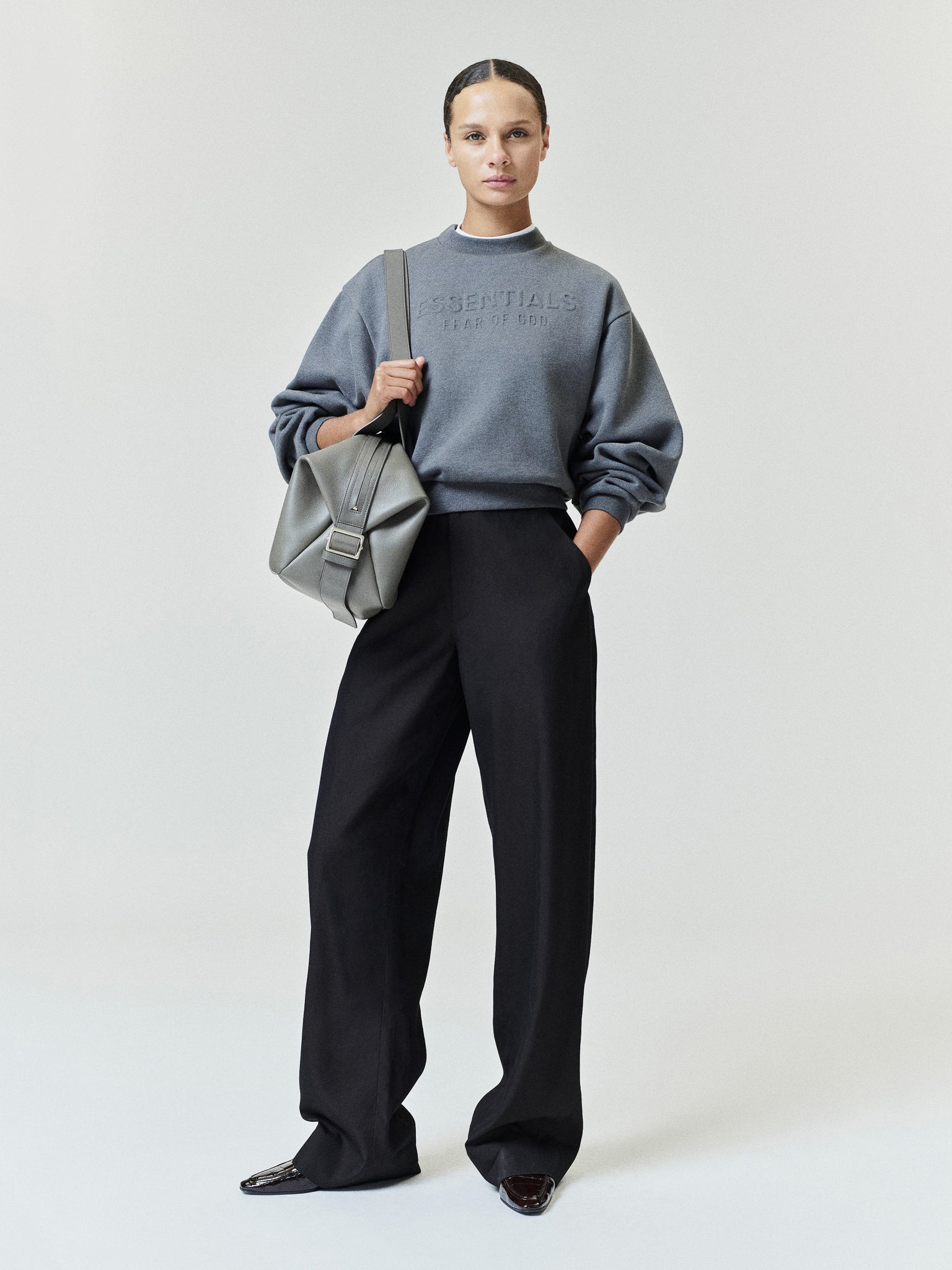 Womens Embossed FW26 Modern Cropped Crewneck